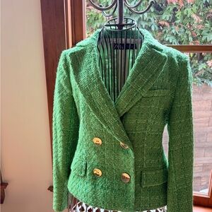 Zara Emerald Textured Blazer with Gold Accents